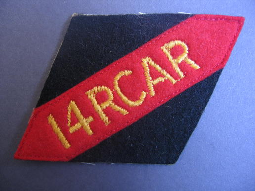 Wartime Commenwealth made 14 Royal Canadian Armoured Regiment shoulder patch