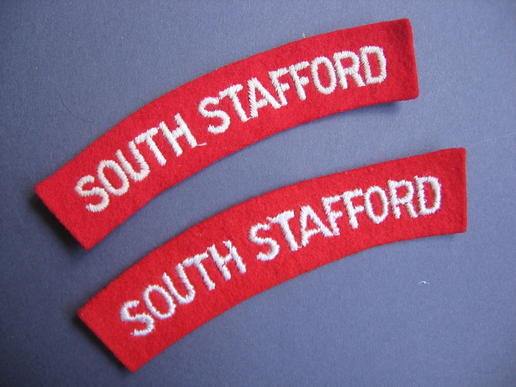 Scarce matching set of embroidered South Stafford shoulder titles