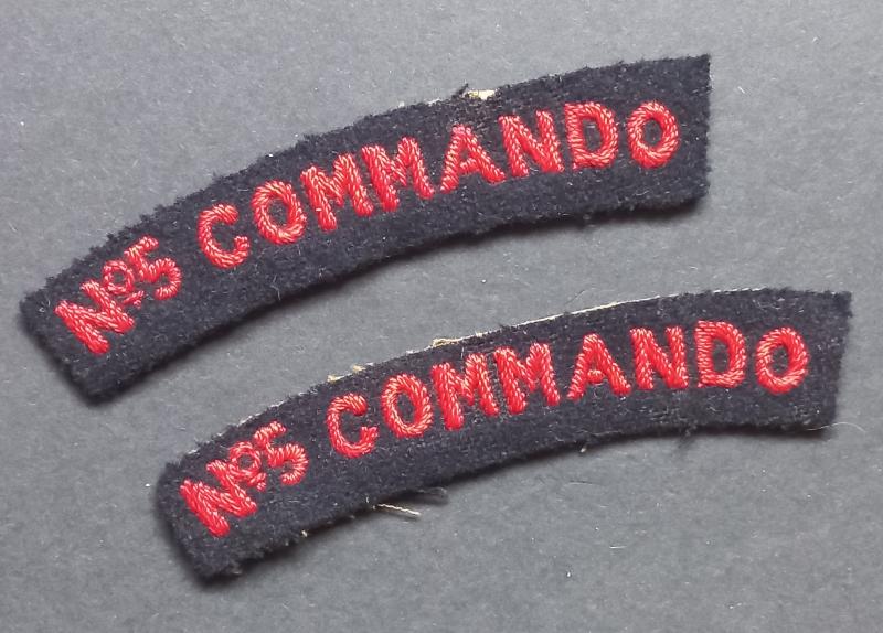 A superb - full matching - set of Number 5 Commando shoulder titles