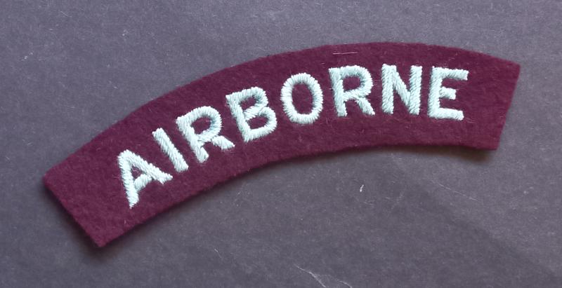 A neat example of a single, but nevertheless difficult to find mid war period curved Airborne shoulder title