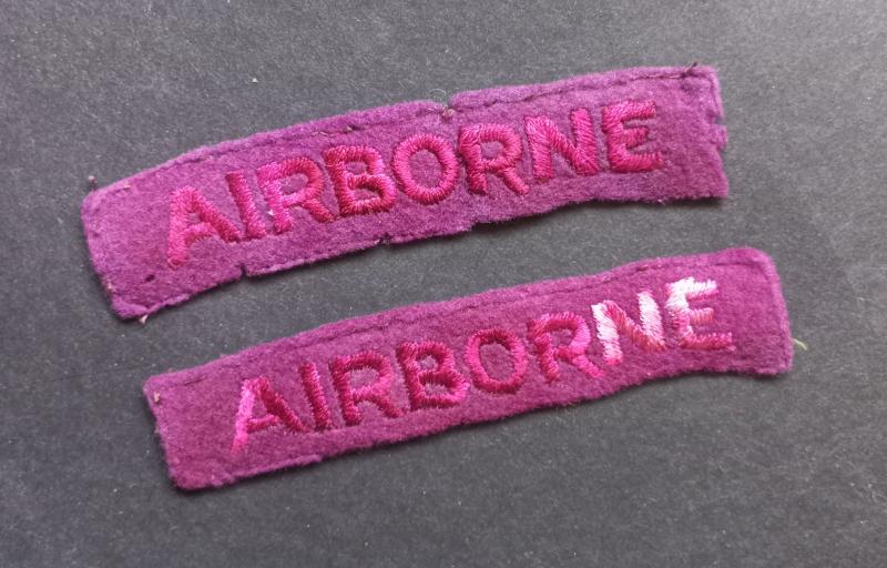 A great example of a - full matching (unfortunately washed) - issued set of embroided Airborne strips