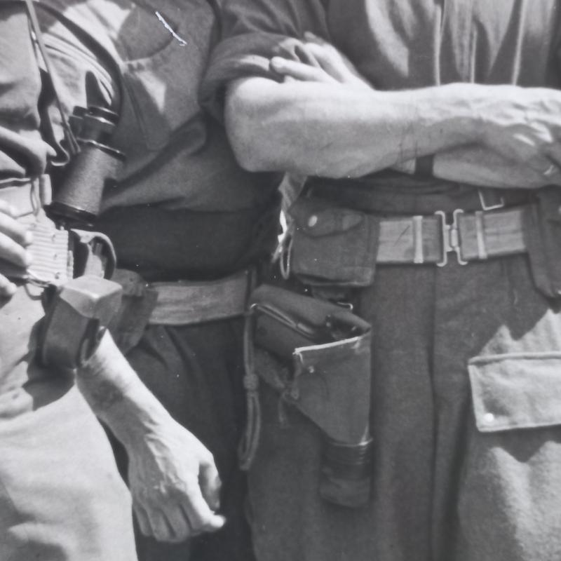 A attractive official US Signal Corps 'Press Release' (large 25.9cm x 20.2cm) photograph showing British S.A.S. (Special Air Service) troops after Operation HAFT meeting up with American troops some were in France